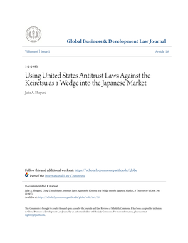 Using United States Antitrust Laws Against the Keiretsu As a Wedge Into the Japanese Market