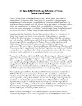 An Open Letter from Legal Scholars on Trump Impeachment Inquiry
