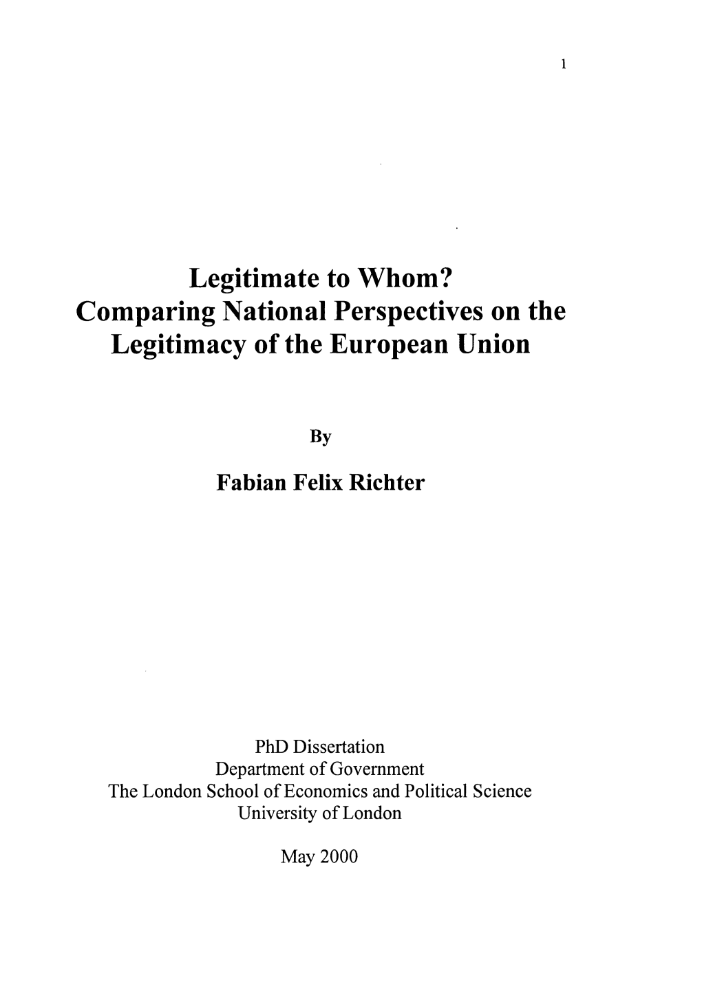 Comparing National Perspectives on the Legitimacy of the European Union