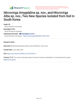Microvirga Amygdalina Sp. Nov., and Microvirga Alba Sp. Nov., Two New Species Isolated from Soil in South Korea