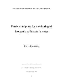 Passive Sampling for Monitoring of Inorganic Pollutants in Water