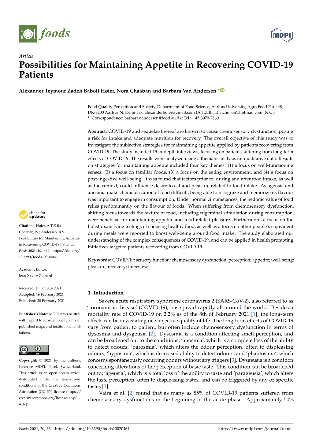 Possibilities for Maintaining Appetite in Recovering COVID-19 Patients