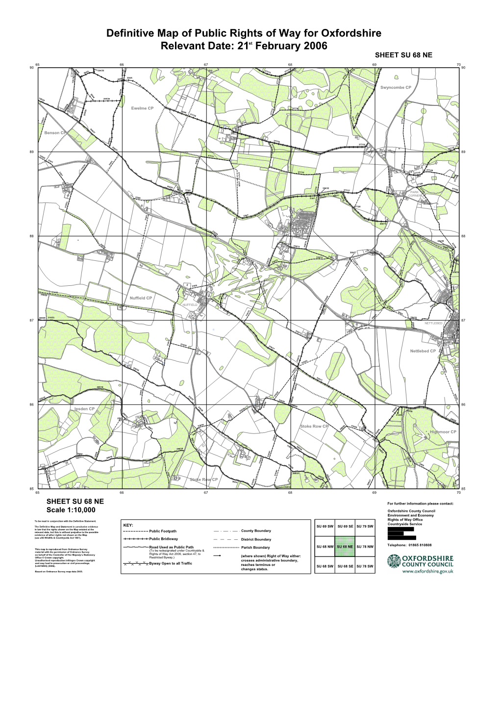 Definitive Map of Public Rights of Way for Oxfordshire Relevant Date: 21 February 2006