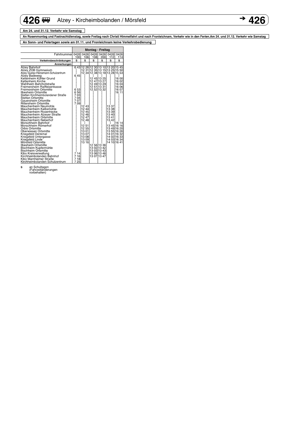 Fahrplan Linie