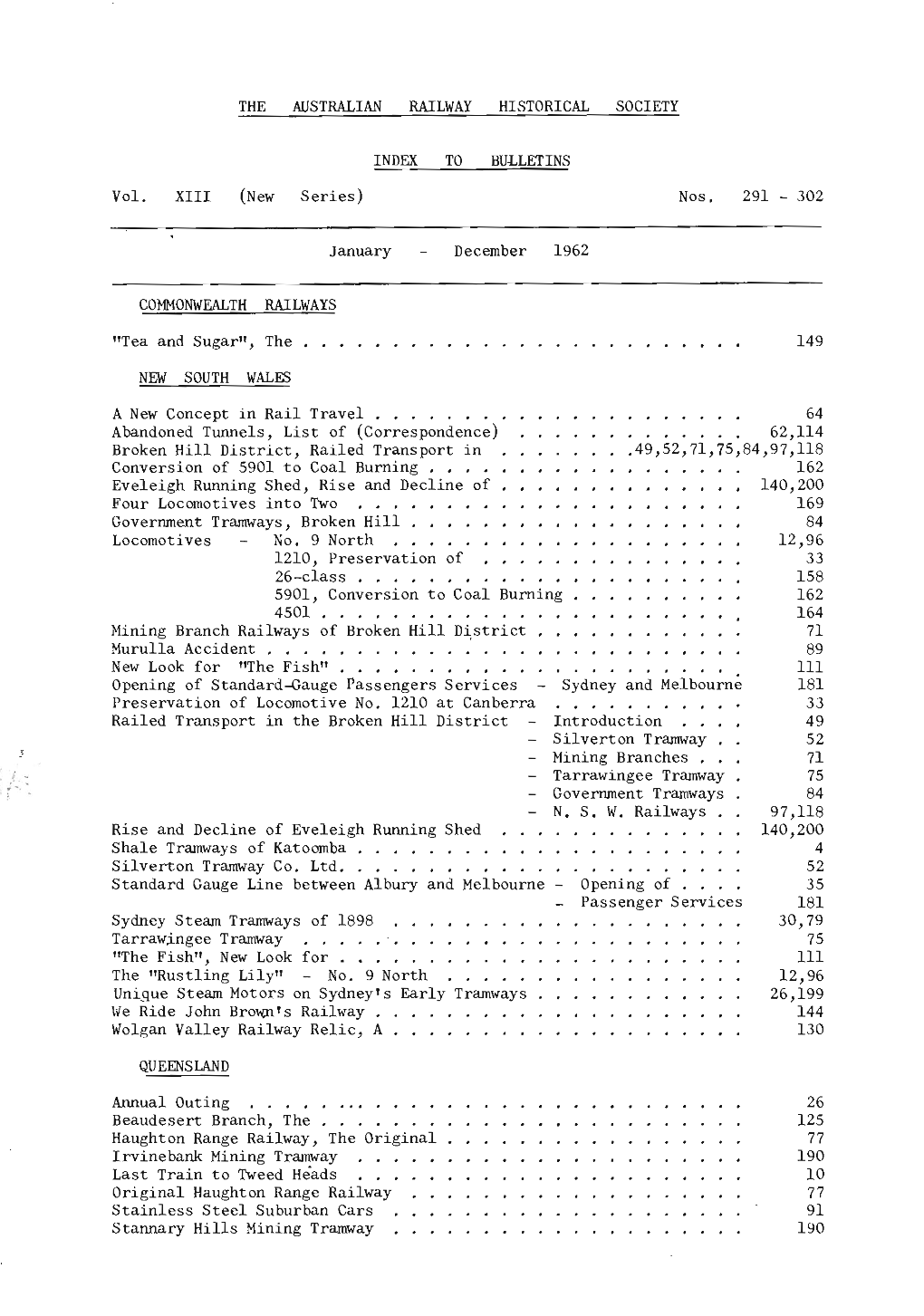 The Australian Railway Historical Society Index To