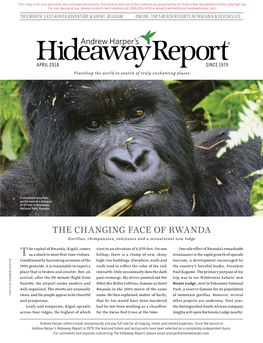 THE CHANGING FACE of RWANDA Gorillas, Chimpanzees, Volcanoes and a Sensational New Lodge