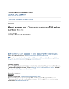 Glutaric Acidemia Type 1: Treatment and Outcome of 168 Patients Over Three Decades