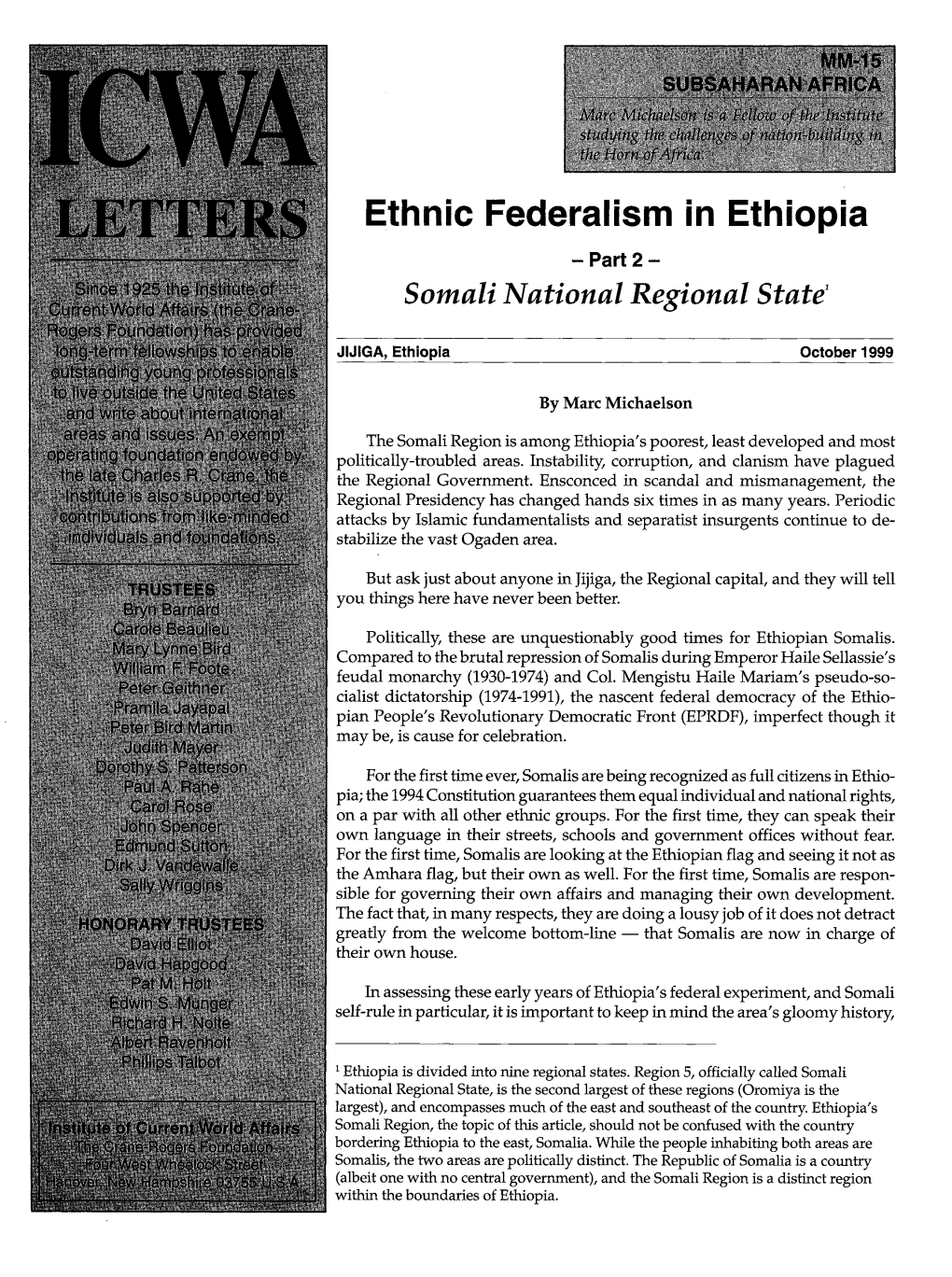 Ethnic Federalism in Ethiopia: Part-2 Somali National Regional State