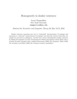 Homogeneity in Donkey Sentences