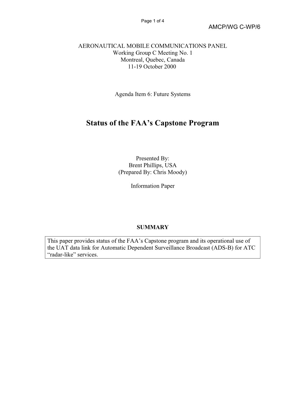 Status of the FAA's Capstone Program