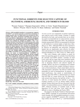 Paper FUNCTIONAL SORBENTS for SELECTIVE CAPTURE OF