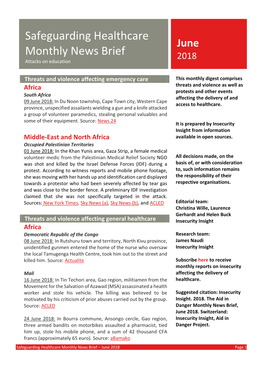 Safeguarding Healthcare Monthly News Brief – June 2018 Page 1