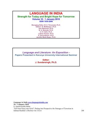 Strength for Today and Bright Hope for Tomorrow Volume 10 : 1 January 2010 ISSN 1930-2940