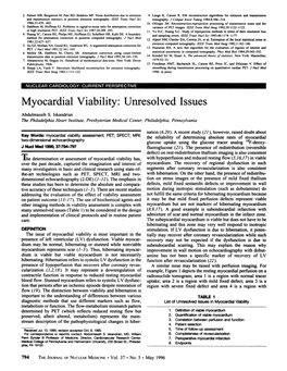 Myocardial Viability: Unresolved Issues