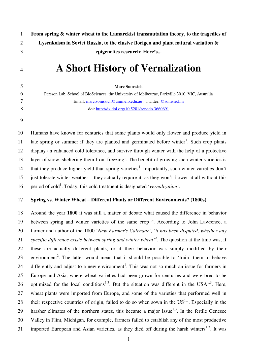 A Short History of Vernalization