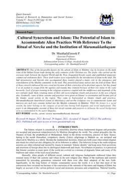 Cultural Syncretism and Islam: the Potential of Islam to Accommodate Alien Practices with Reference to the Ritual of Nercha and the Institution of Marumakkathayam