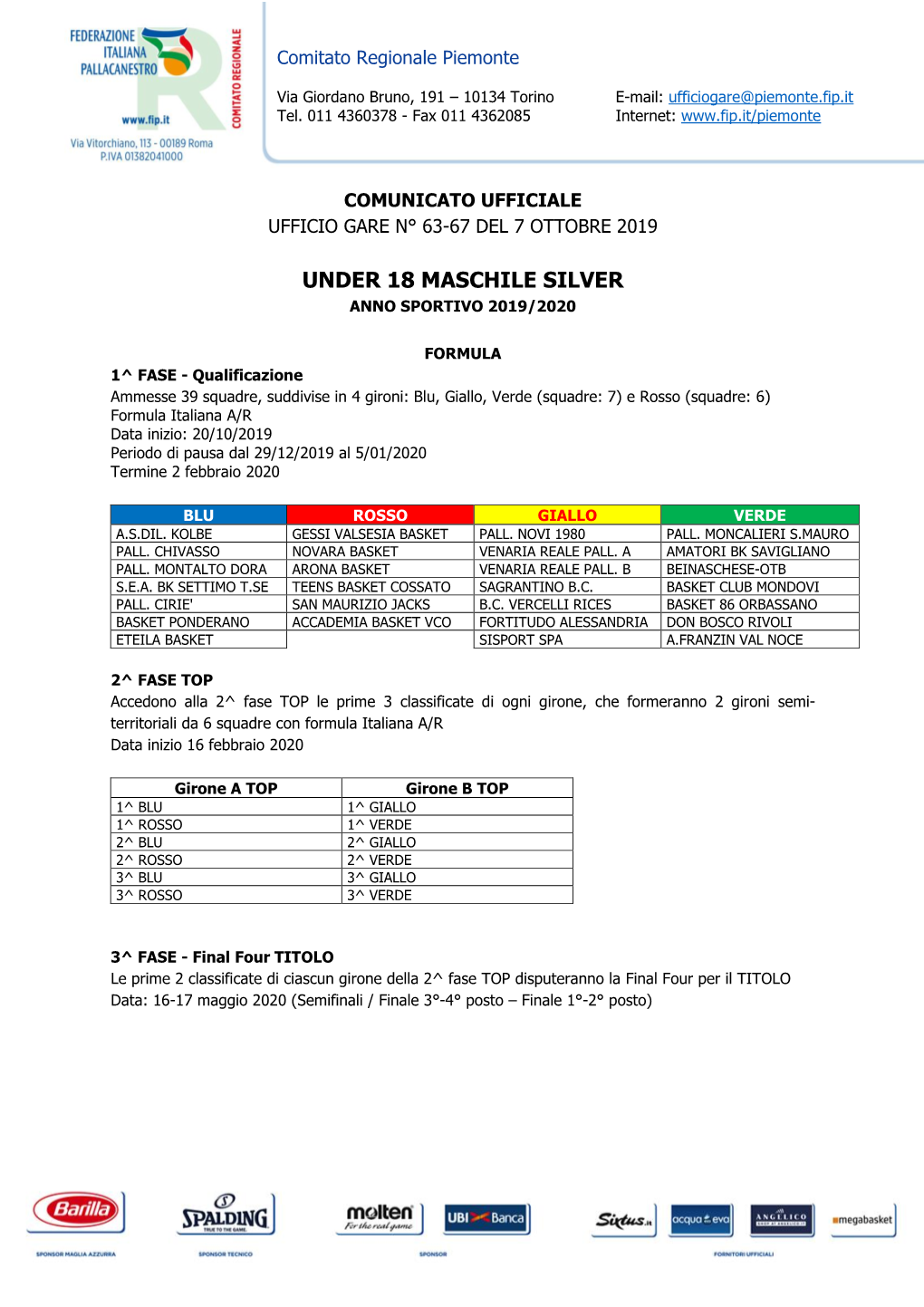 Under 18 Maschile Silver Anno Sportivo 2019/2020