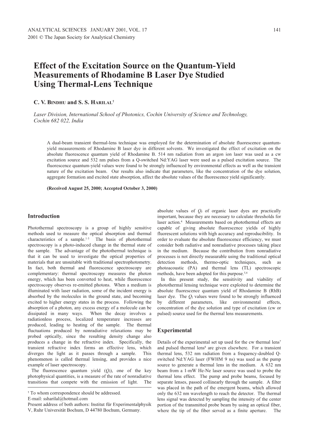 Effect of the Excitation Source on the Quantum-Yield Measurements of Rhodamine B Laser Dye Studied Using Thermal-Lens Technique