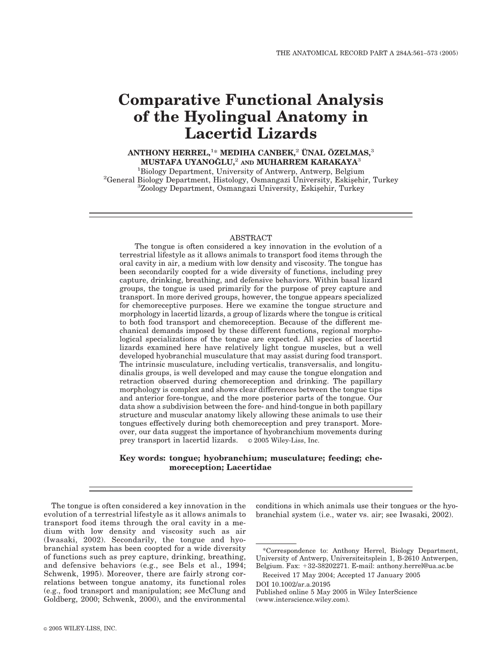 Comparative Functional Analysis of the Hyolingual Anatomy in Lacertid Lizards