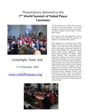 Presentations Delivered to the 7Th World Summit of Nobel Peace Laureates