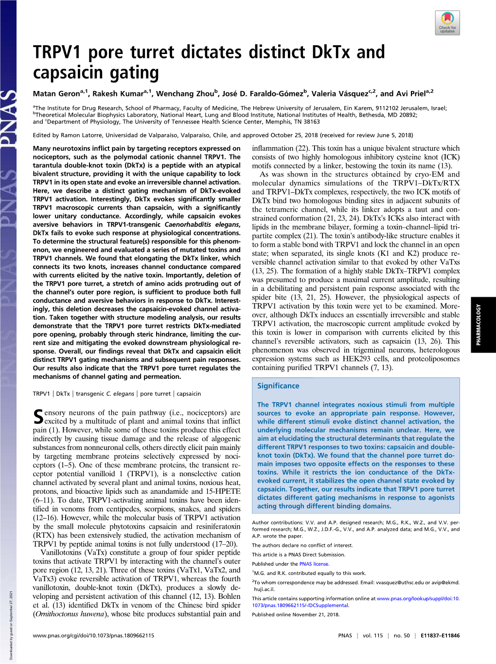 TRPV1 Pore Turret Dictates Distinct Dktx and Capsaicin Gating