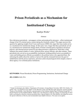 Prison Periodicals As a Mechanism for Institutional Change