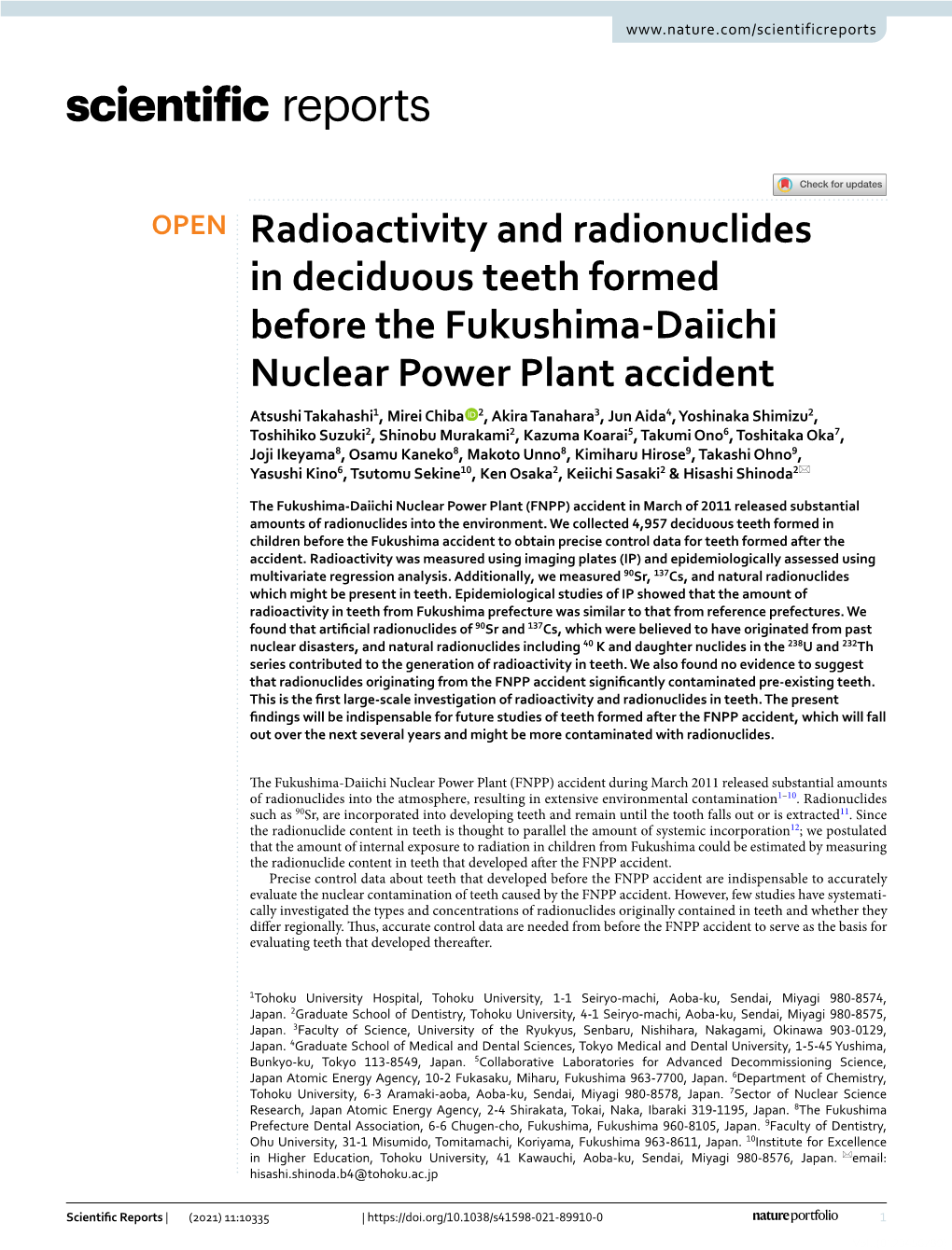 Radioactivity and Radionuclides in Deciduous Teeth Formed Before The