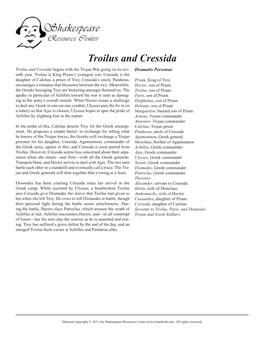 Troilus and Cressida Troilus and Cressida Begins with the Trojan War Going on Its Sev- Dramatis Personae Enth Year