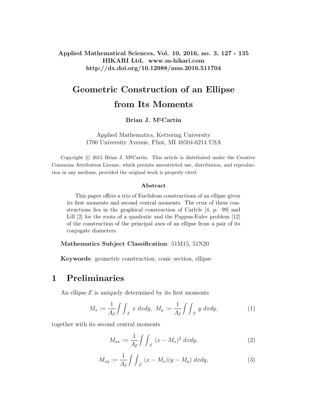 Geometric Construction of an Ellipse from Its Moments