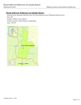 Mount Jefferson Wilderness Air Quality Report, 2012