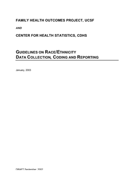 Guidelines on Race/Ethnicity Data Collection, Coding and Reporting