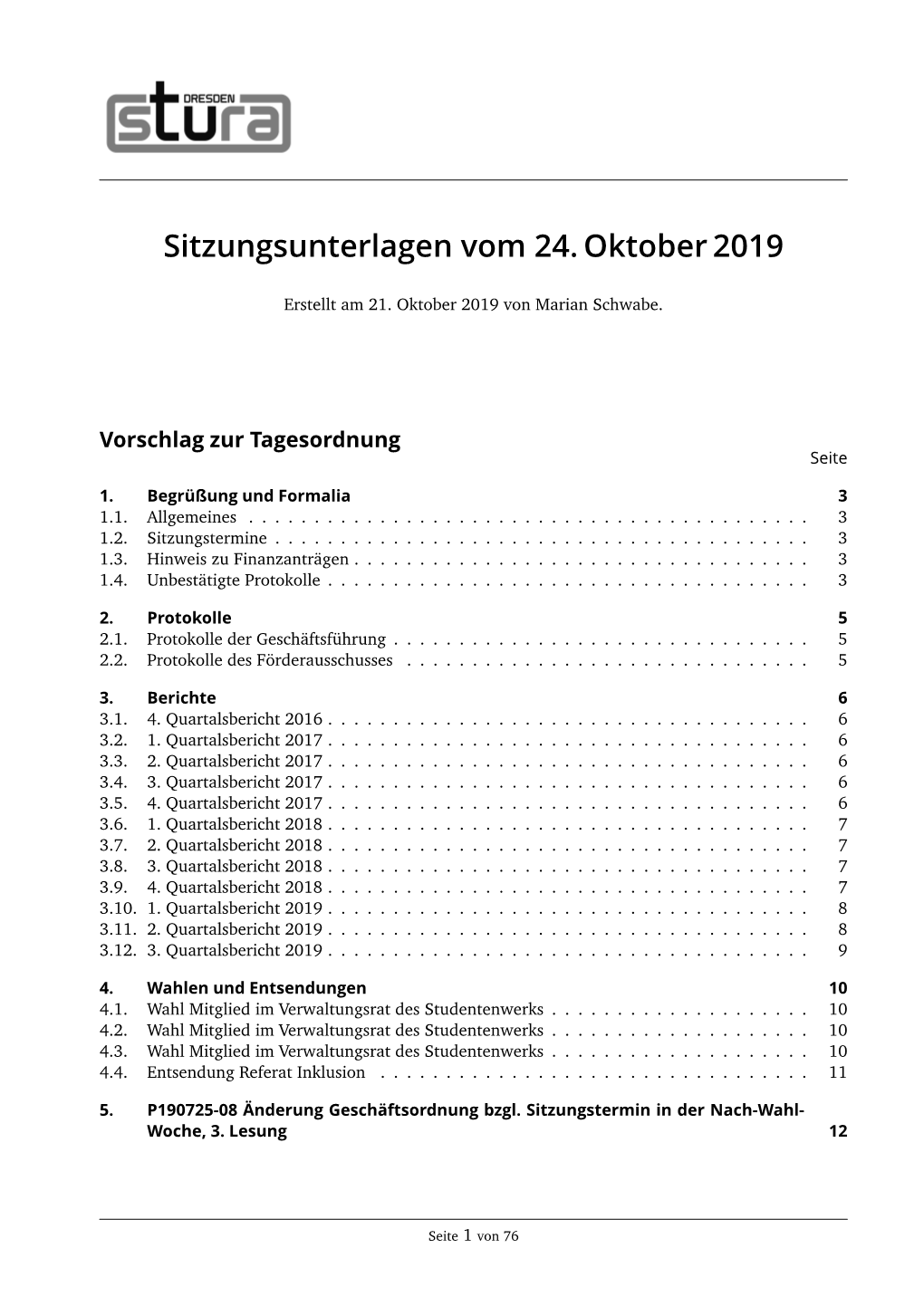 Sitzungsunterlagen Vom 24. Oktober 2019