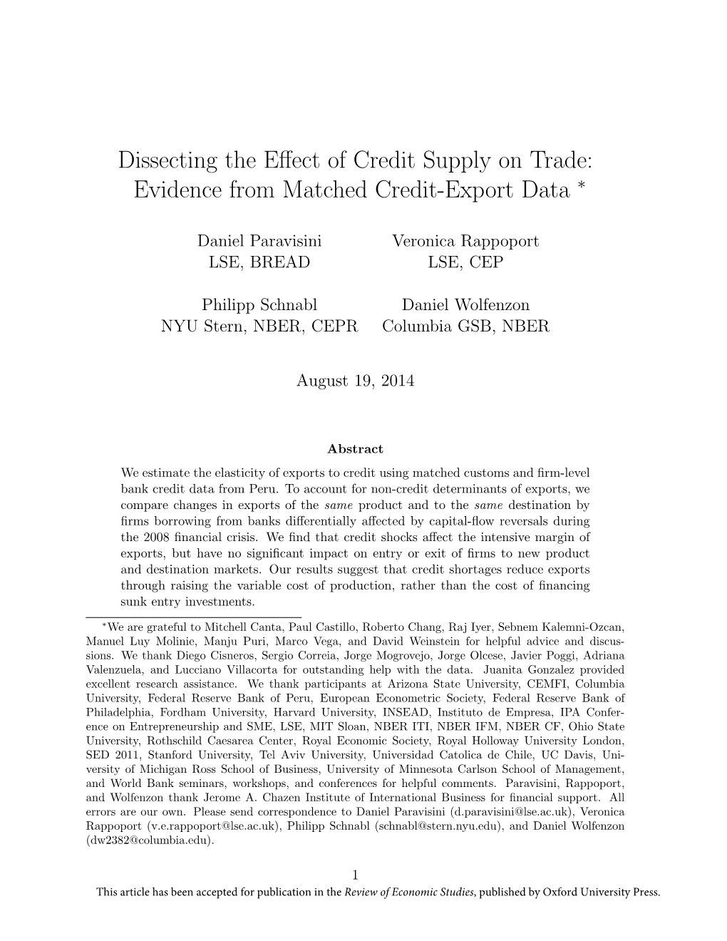 Dissecting the Effect of Credit Supply on Trade: Evidence from Matched