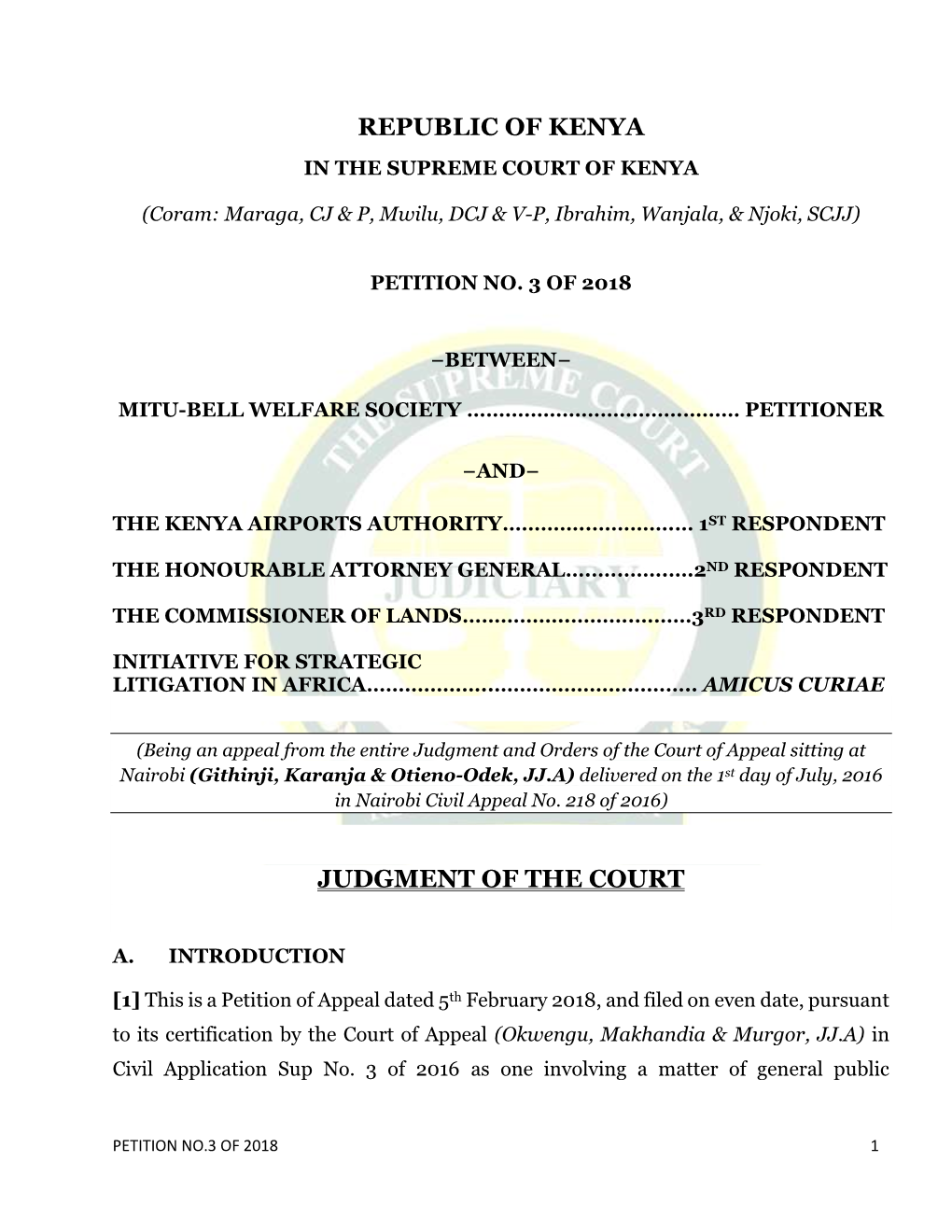 Republic of Kenya Judgment of the Court