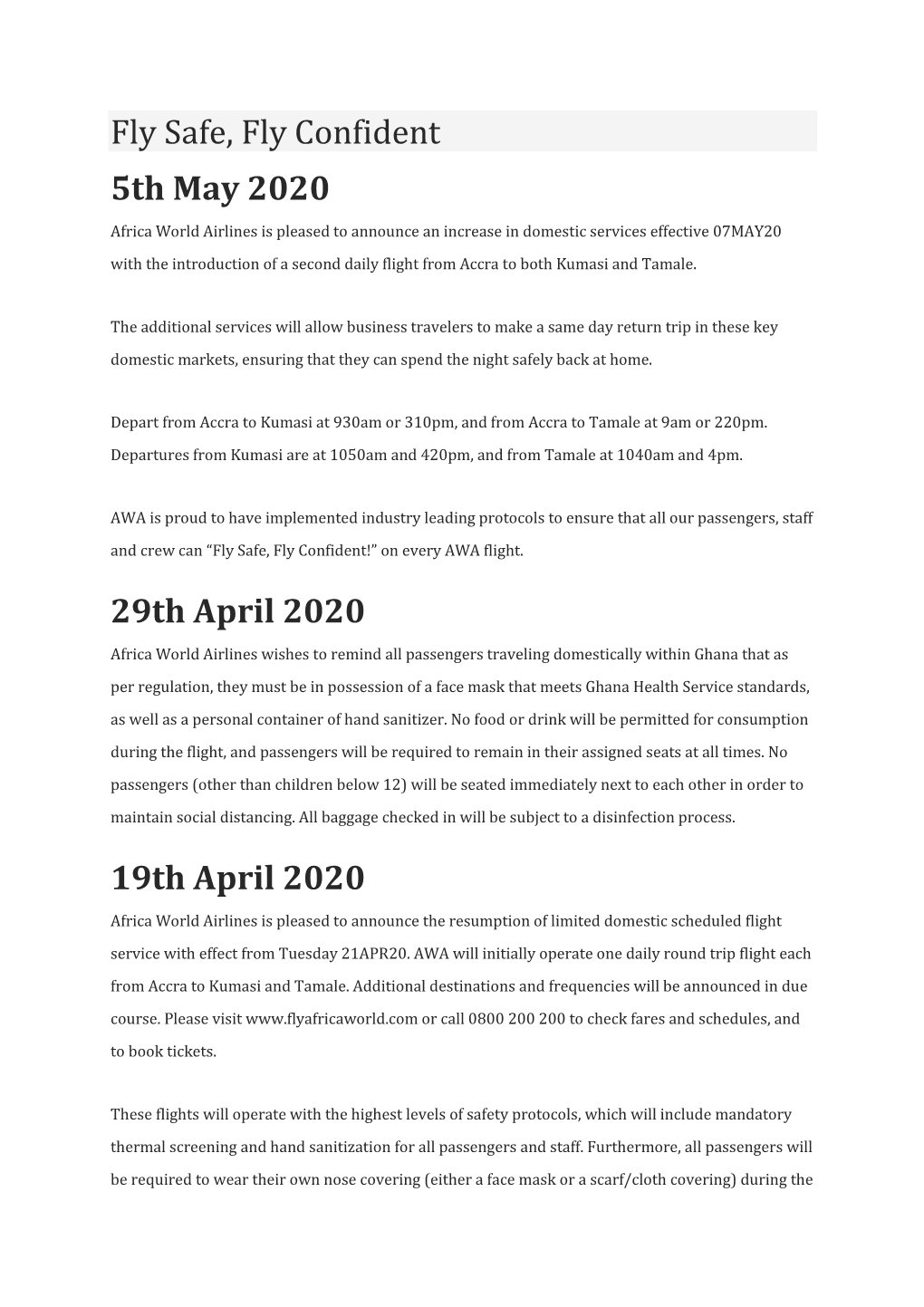 Fly Safe, Fly Confident 5Th May 2020 29Th April 2020 19Th April 2020