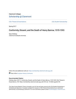 Conformity, Dissent, and the Death of Henry Barrow, 1570-1593