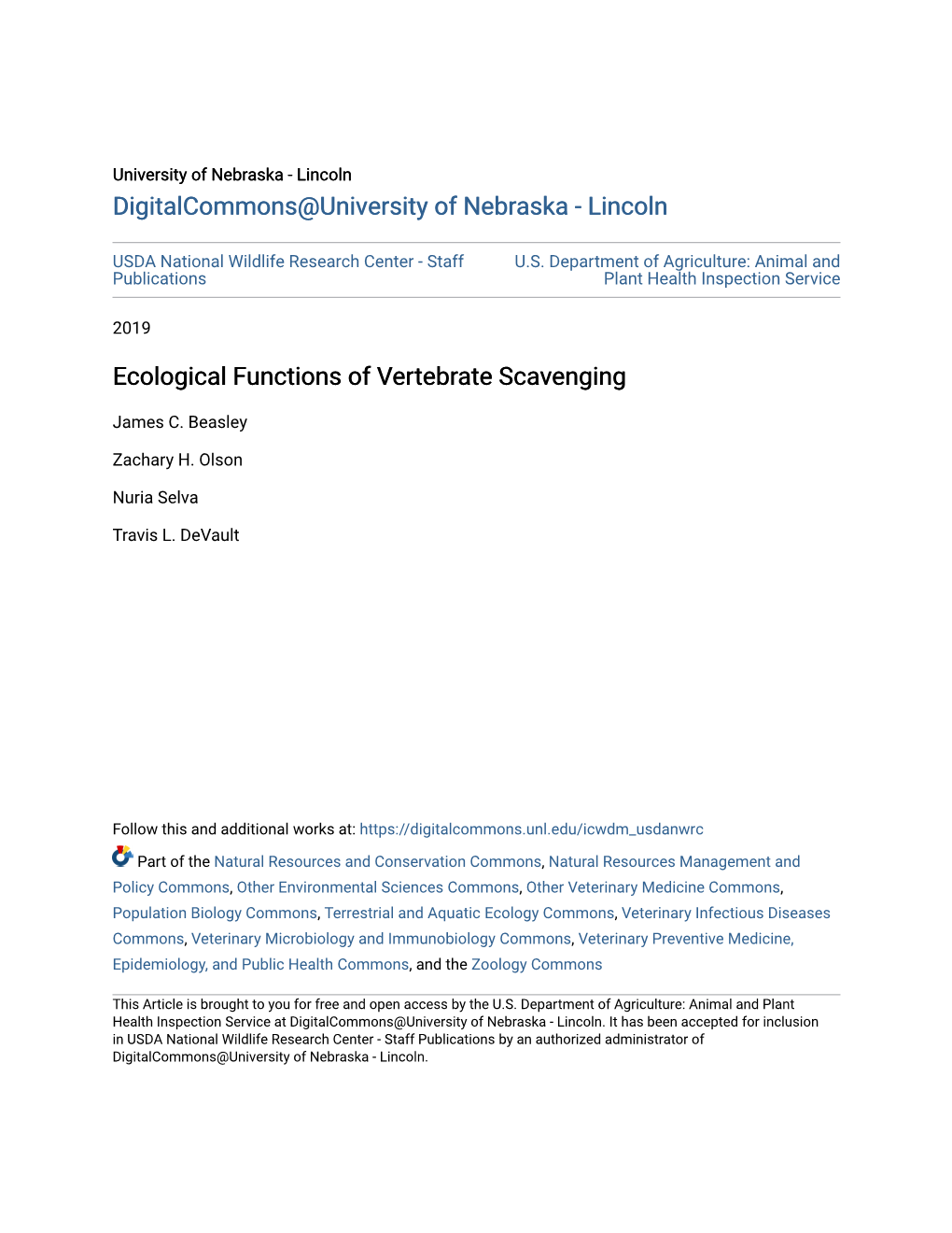 Ecological Functions of Vertebrate Scavenging