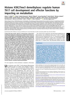 Histone H3k27me3 Demethylases Regulate Human Th17 Cell Development and Effector Functions by Impacting on Metabolism