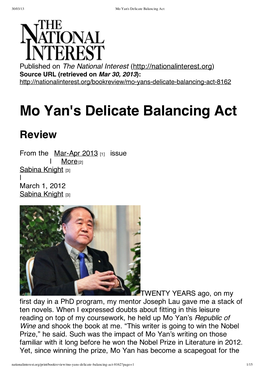 Mo Yan's Delicate Balancing Act