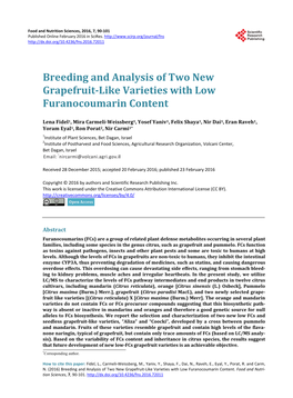 Breeding and Analysis of Two New Grapefruit-Like Varieties with Low Furanocoumarin Content