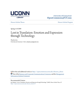 Emotion and Expression Through Technology Shaylyn Joy University of Connecticut - Storrs, Shaylyn.Joy@Gmail.Com