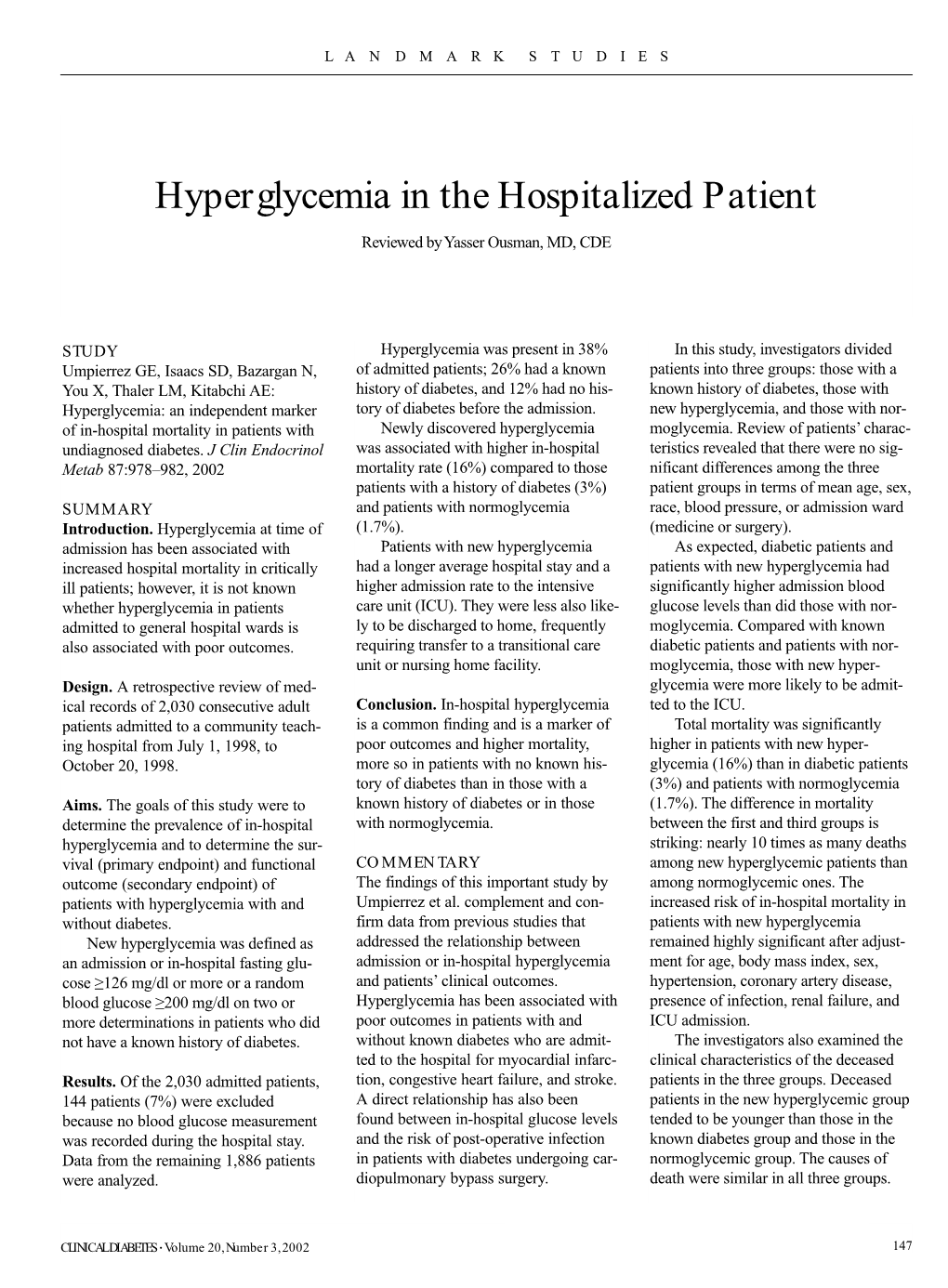 Hyperglycemia in the Hospitalized Patient