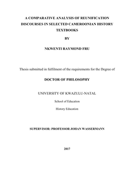 A Comparative Analysis of Reunification Discourses in Selected Cameroonian History Textbooks