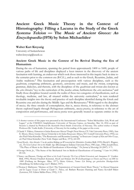 Ancient Greek Music Theory in the Context Of