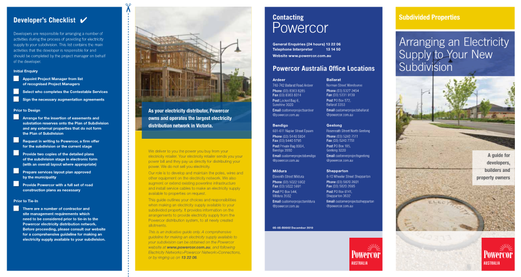 Powercor Activities During the Process of Providing for Electricity Supply to Your Subdivision