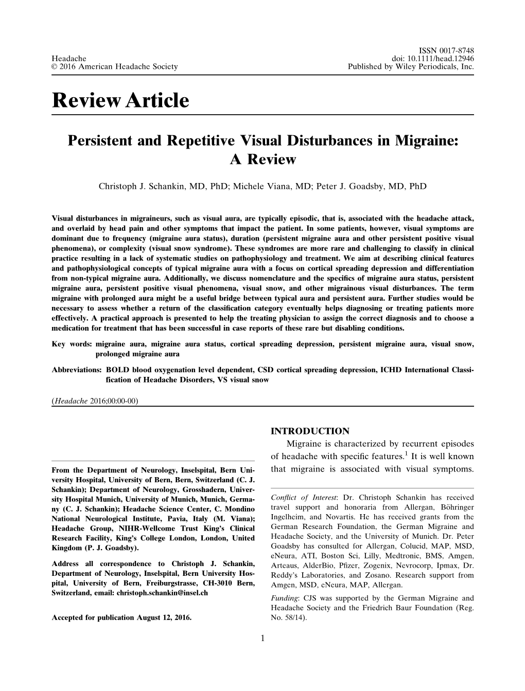 Persistent and Repetitive Visual Disturbances in Migraine: a Review