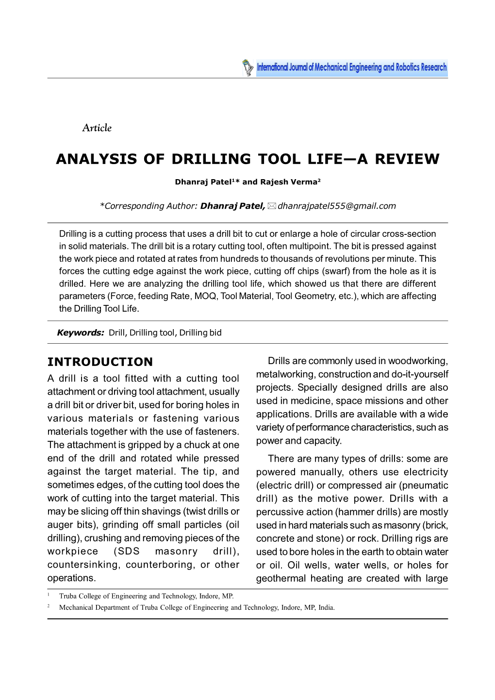 Analysis of Drilling Tool Life—A Review