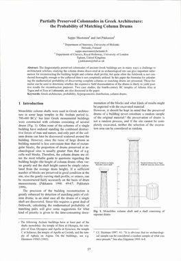Partially Preserved Colonnades in Greek Architecture: the Probability of Matching Column Drums