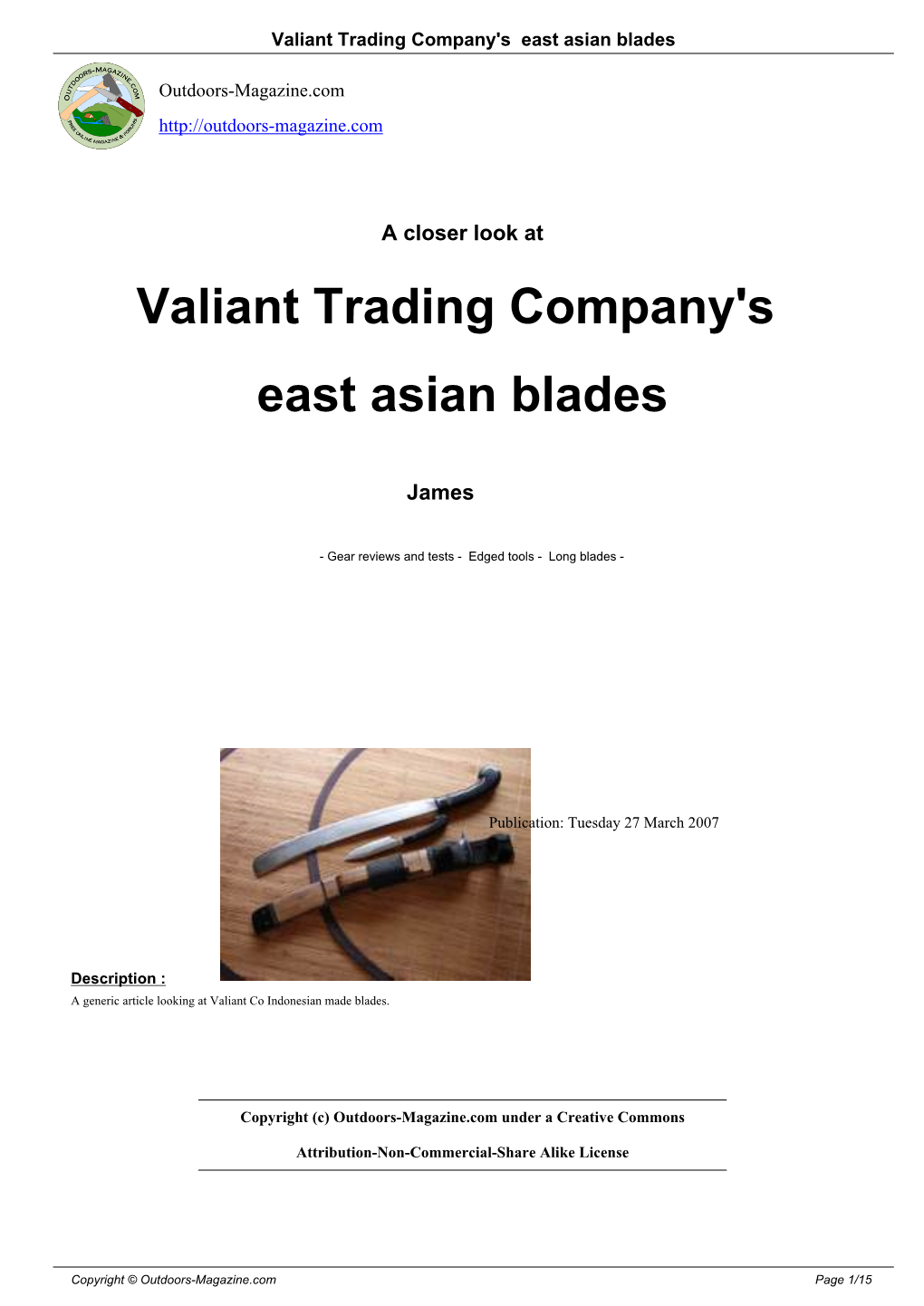 Valiant Trading Company's East Asian Blades