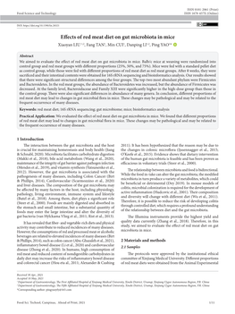 Effects of Red Meat Diet on Gut Microbiota in Mice Xiaoyan LIU 1,2, Fang TAN1, Min CUI1, Danping LI1,2, Ping YAO1* 